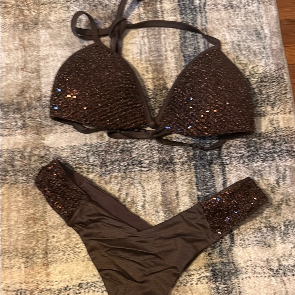 Caledonia Brown Sequin Bikini Set